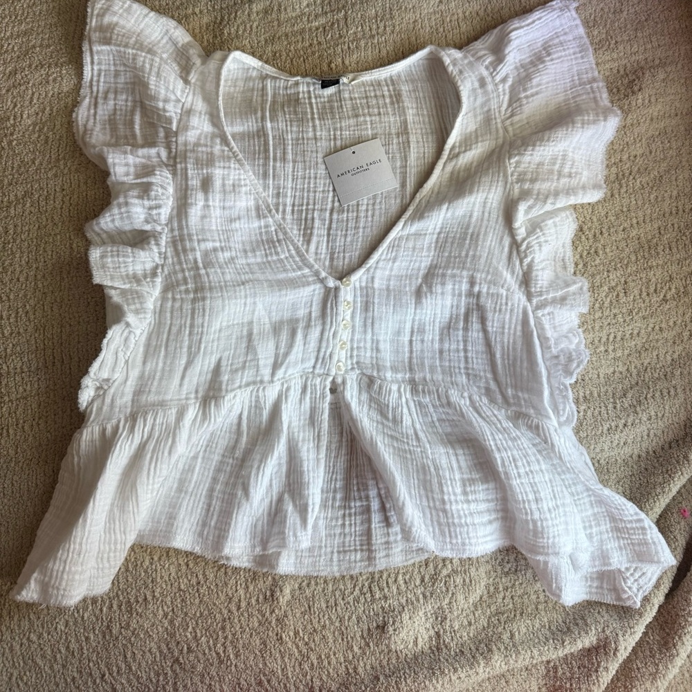 American Eagle White Ruffled Women's Top